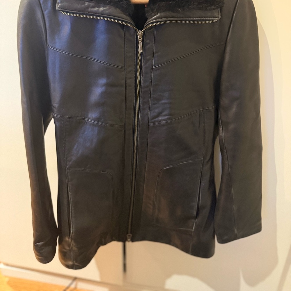 Danier Black Leather Jacket with Faux Fur Collar